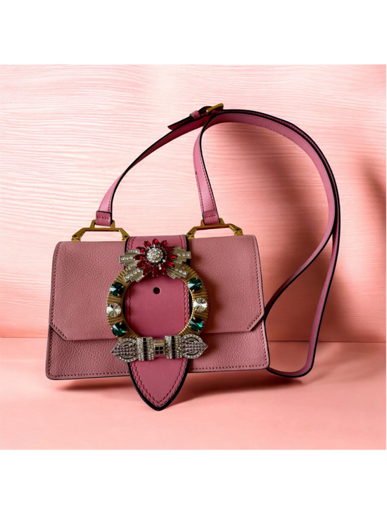 Miu Miu Handbags - Miu Miu Miu Lady Crystal-Embellished Madras Leather Shoulder Bag - Pink